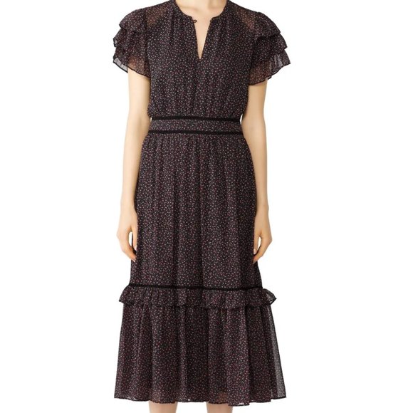 Rebecca Minkoff Black and Pink Midi Dress - Picture 1 of 10